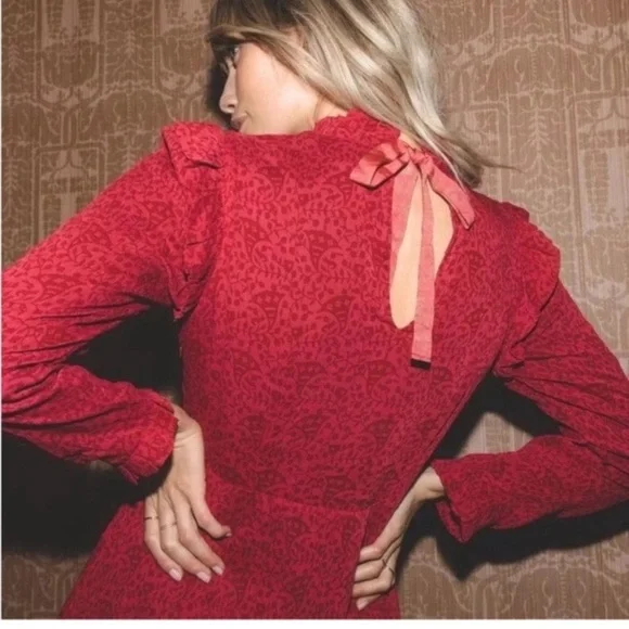 NWT XS Long Sleeve Red Cleobella Mini Dress - Picture 3 of 8